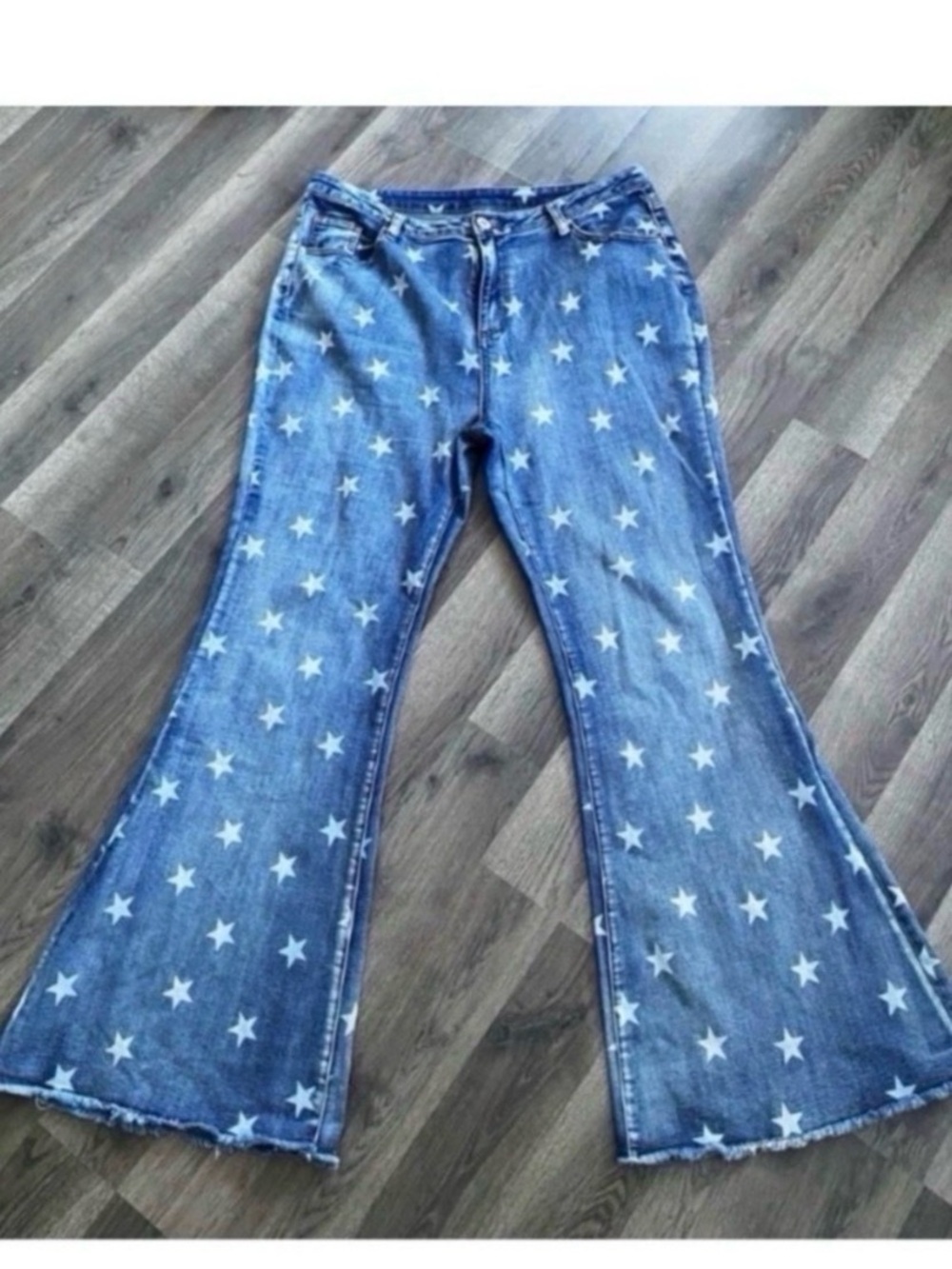 ANNA KACI High Rise Star Print Flare Festival Jeans Size 14 - Picture 7 of 11